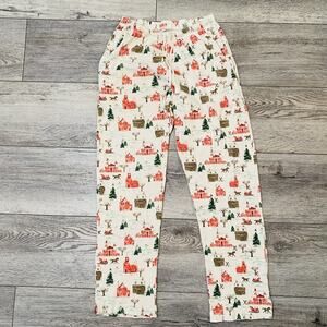 Burt's Bees Baby Adult Pajama Pants M Holiday Winter Village Organic Cotton